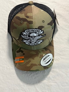GreyBeard Veterans Trucker Hat – Military Style Snapback in Black, Gray & Camo